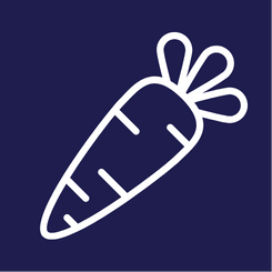 white cartoon carrot on a navy background